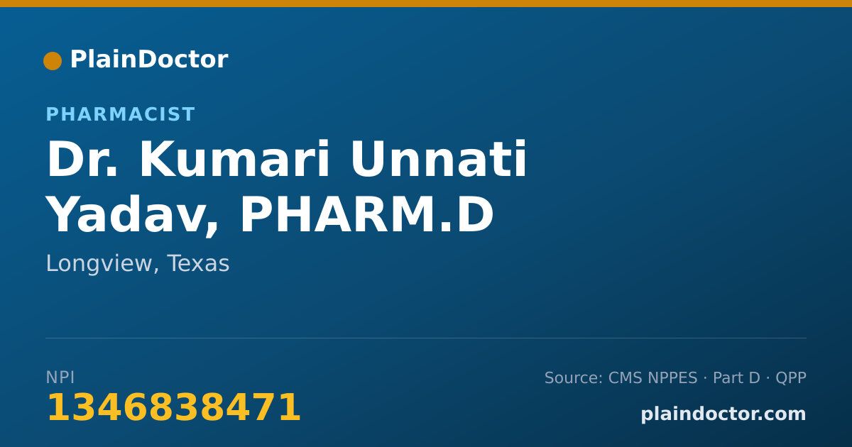 Shareable card for Kumari Unnati Yadav, PHARM.D - Pharmacist, Longview, TX