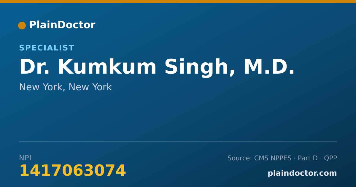 Shareable card for Kumkum Singh, M.D. - Specialist, New York, NY