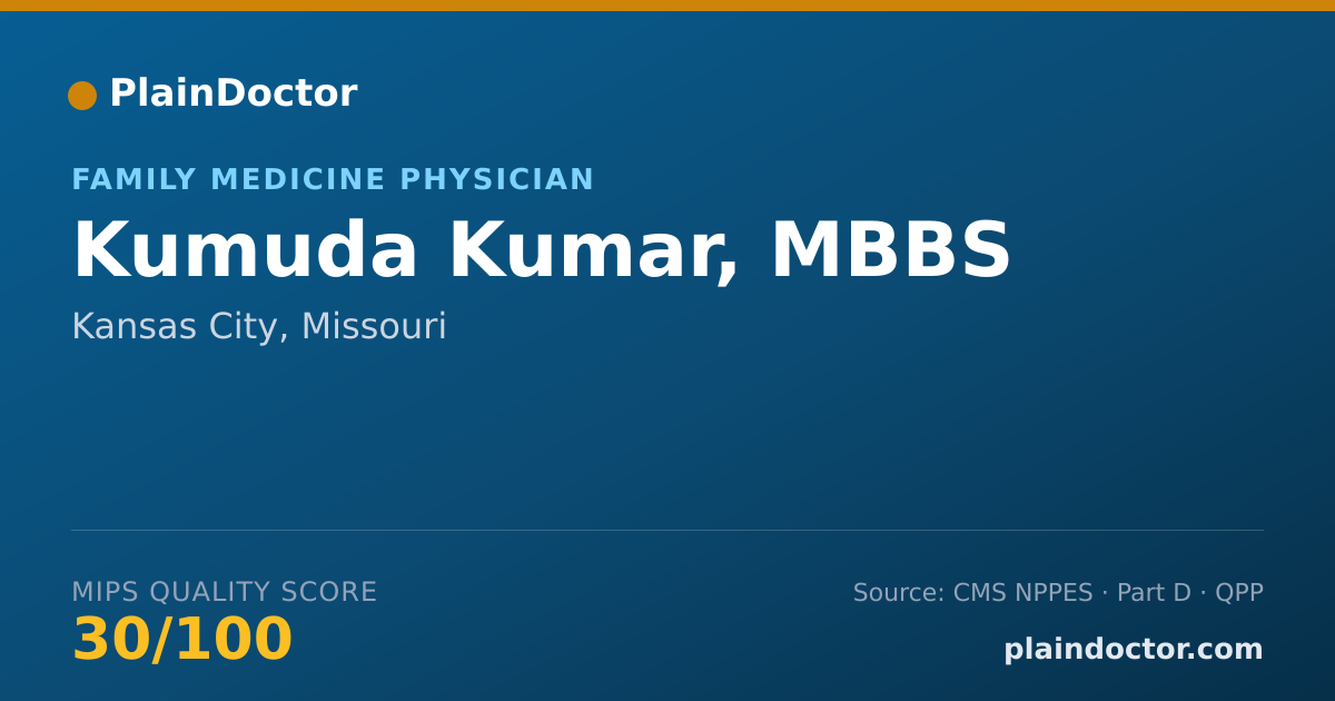 Shareable card for Kumuda Kumar, MBBS - Family Medicine Physician, Kansas City, MO