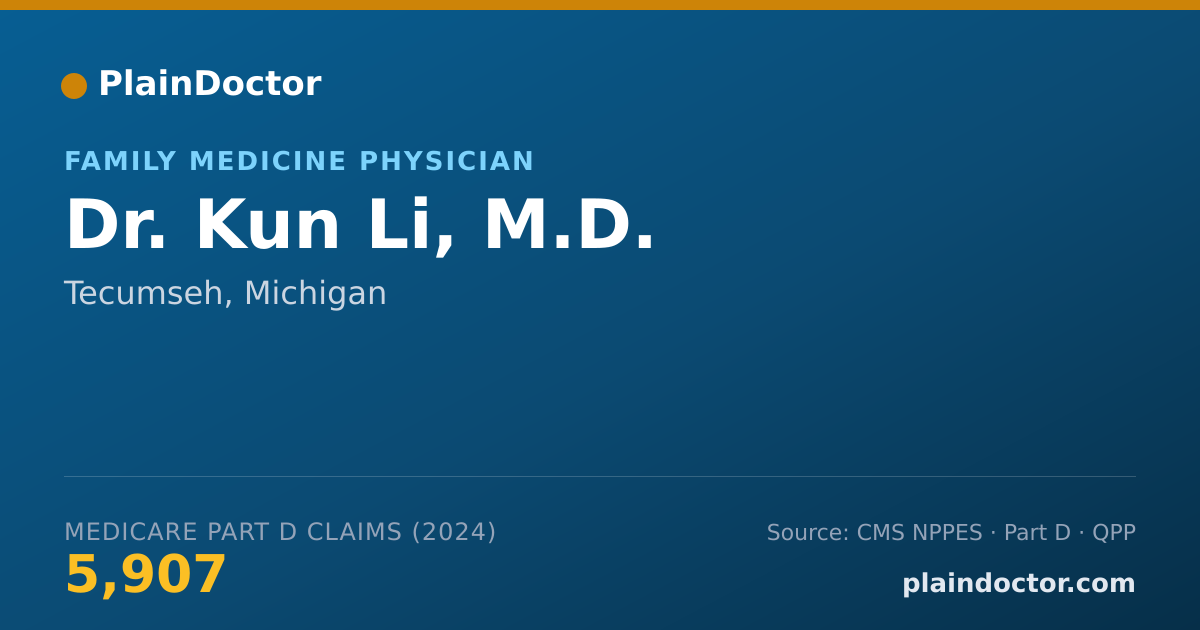 Shareable card for Kun Li, M.D. - Family Medicine Physician, Tecumseh, MI