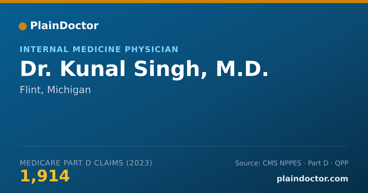 Shareable card for Kunal Singh, M.D. - Internal Medicine Physician, Flint, MI