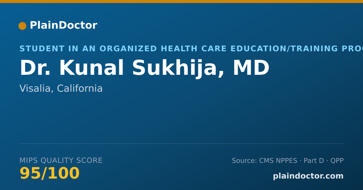 Shareable card for Kunal Sukhija, MD - Student in an Organized Health Care Education/Training Program, Visalia, CA