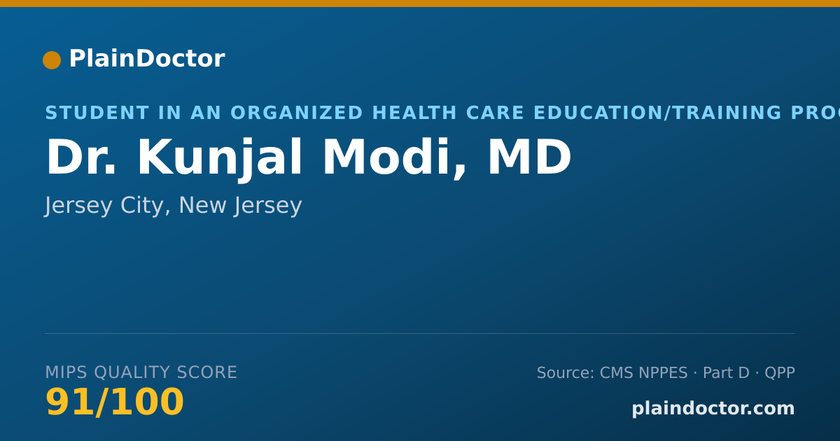 Shareable card for Kunjal Modi, MD - Student in an Organized Health Care Education/Training Program, Jersey City, NJ