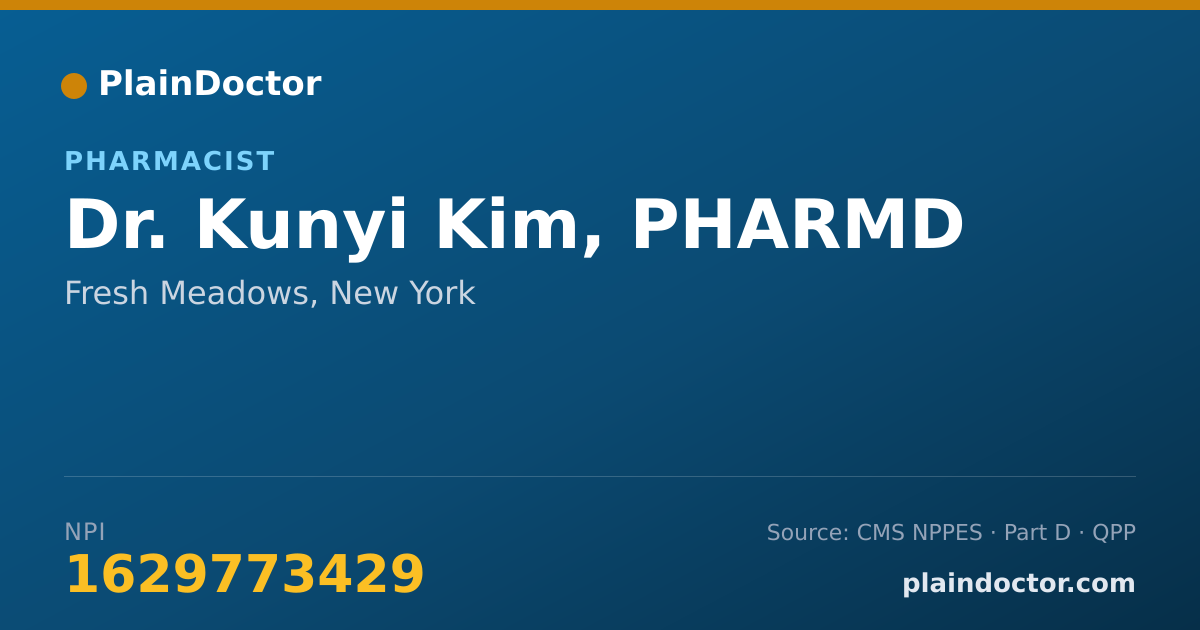 Shareable card for Kunyi Kim, PHARMD - Pharmacist, Fresh Meadows, NY