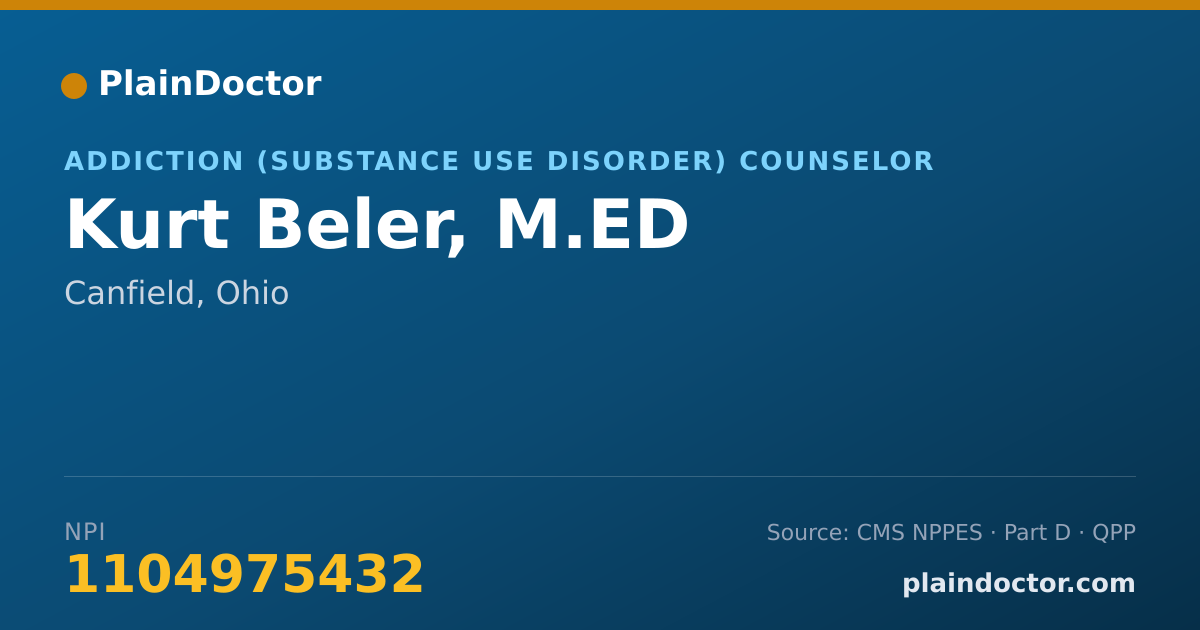 Shareable card for Kurt Beler, M.ED - Addiction (Substance Use Disorder) Counselor, Canfield, OH