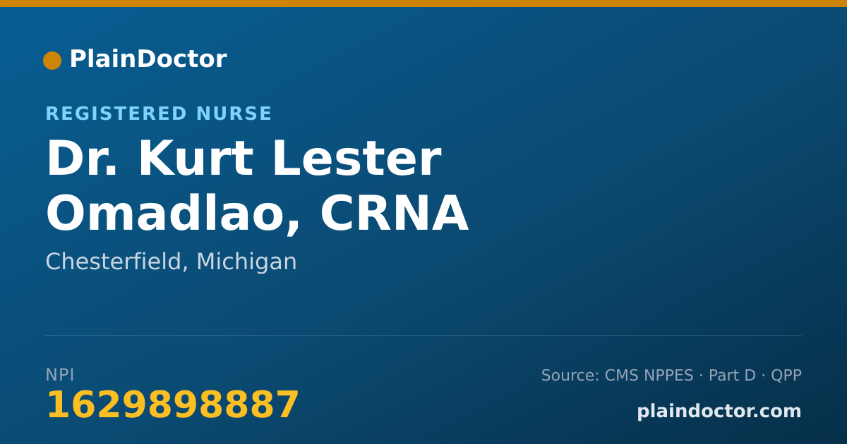 Shareable card for Kurt Lester Omadlao, CRNA - Registered Nurse, Chesterfield, MI