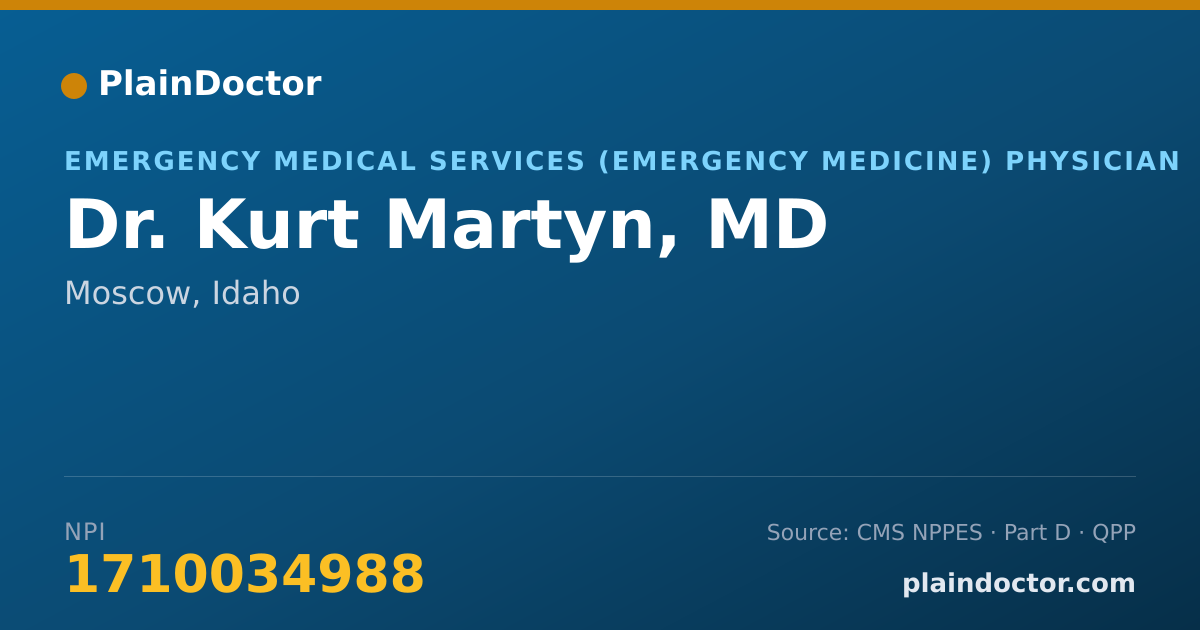 Shareable card for Kurt Martyn, MD - Emergency Medical Services (Emergency Medicine) Physician, Moscow, ID