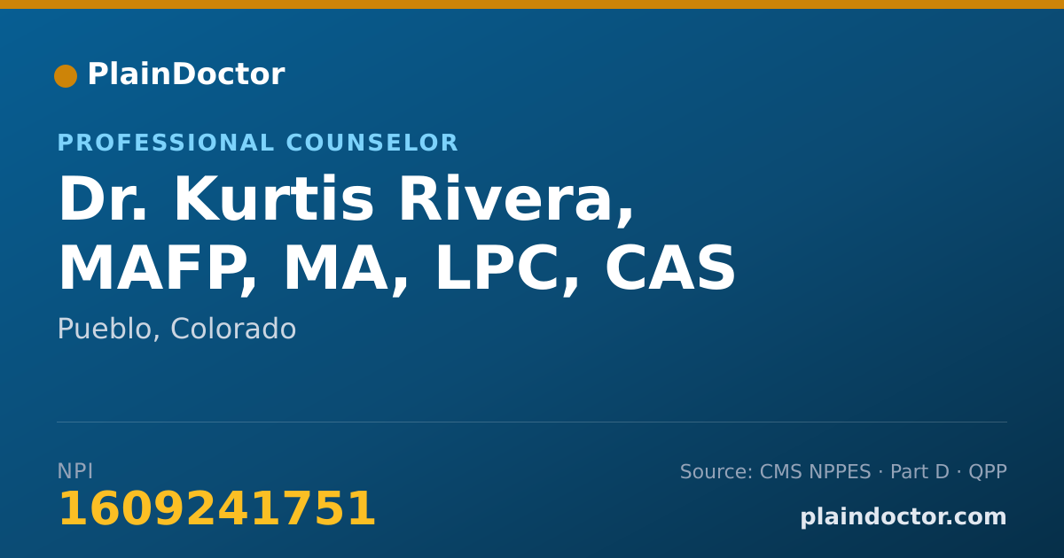 Shareable card for Kurtis Rivera, MAFP, MA, LPC, CAS - Professional Counselor, Pueblo, CO