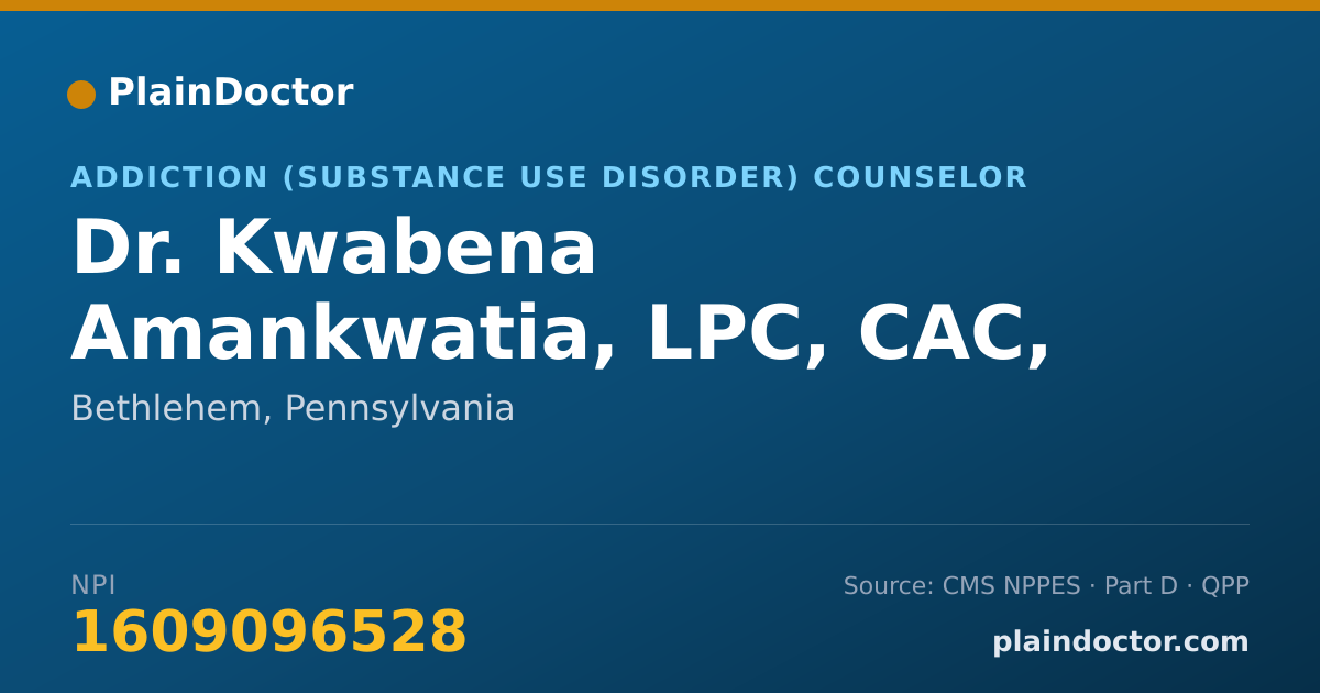 Shareable card for Kwabena Amankwatia, LPC, CAC, CCDP - Addiction (Substance Use Disorder) Counselor, Bethlehem, PA