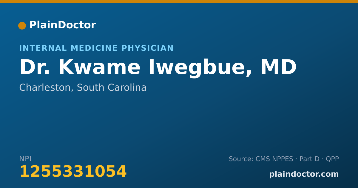 Shareable card for Kwame Iwegbue, MD - Internal Medicine Physician, Charleston, SC