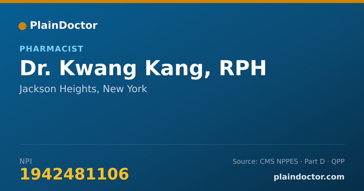 Shareable card for Kwang Kang, RPH - Pharmacist, Jackson Heights, NY
