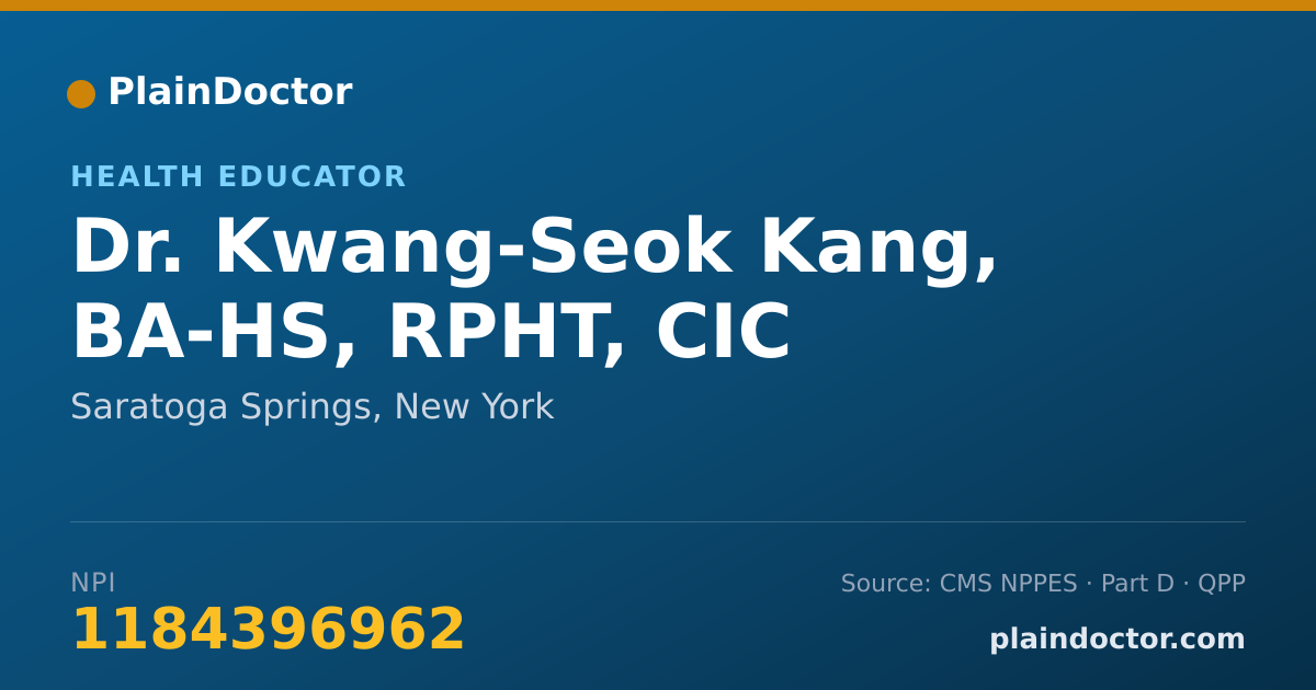 Shareable card for Kwang-Seok Kang, BA-HS, RPHT, CIC - Health Educator, Saratoga Springs, NY