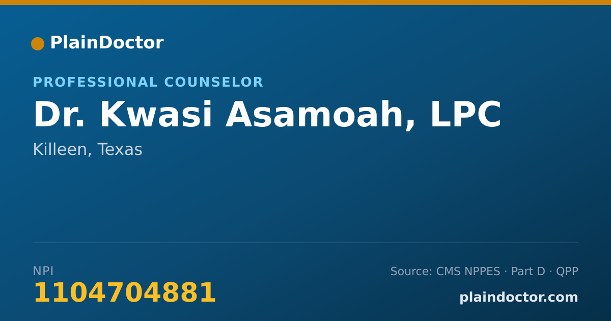 Shareable card for Kwasi Asamoah, LPC - Professional Counselor, Killeen, TX
