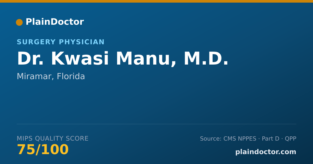 Shareable card for Kwasi Manu, M.D. - Surgery Physician, Miramar, FL