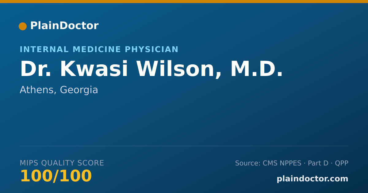 Shareable card for Kwasi Wilson, M.D. - Internal Medicine Physician, Athens, GA