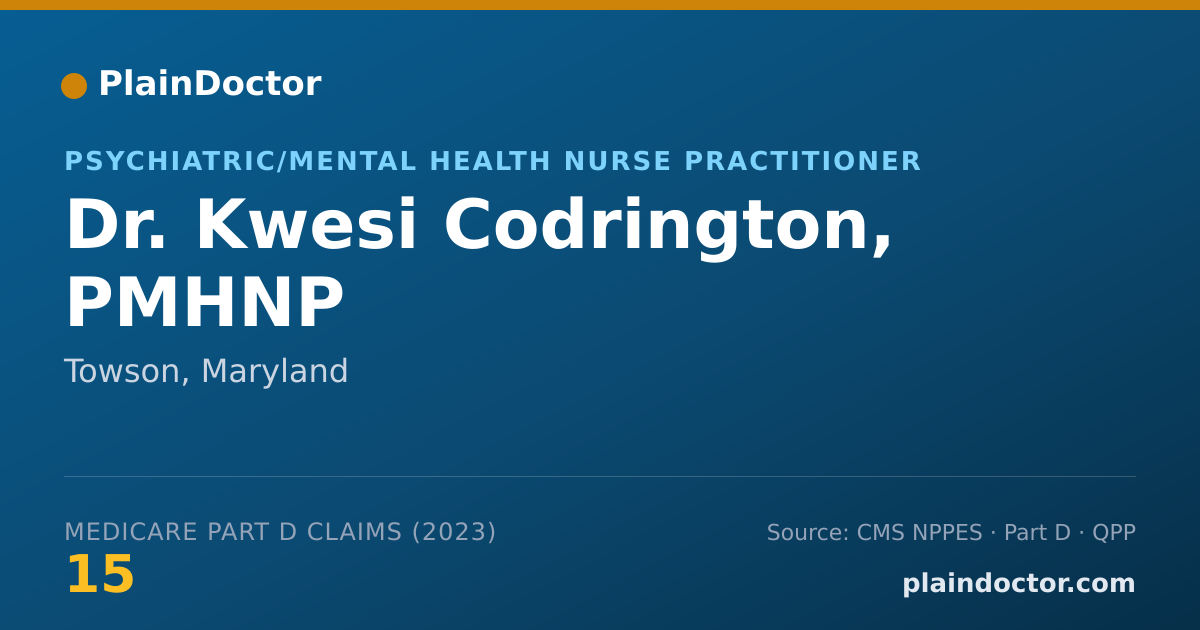 Shareable card for Kwesi Codrington, PMHNP - Psychiatric/Mental Health Nurse Practitioner, Towson, MD