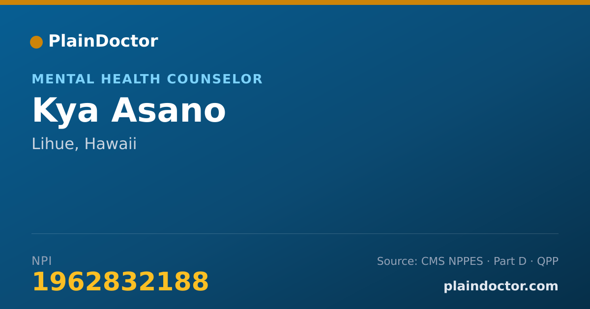 Shareable card for Kya Asano - Mental Health Counselor, Lihue, HI