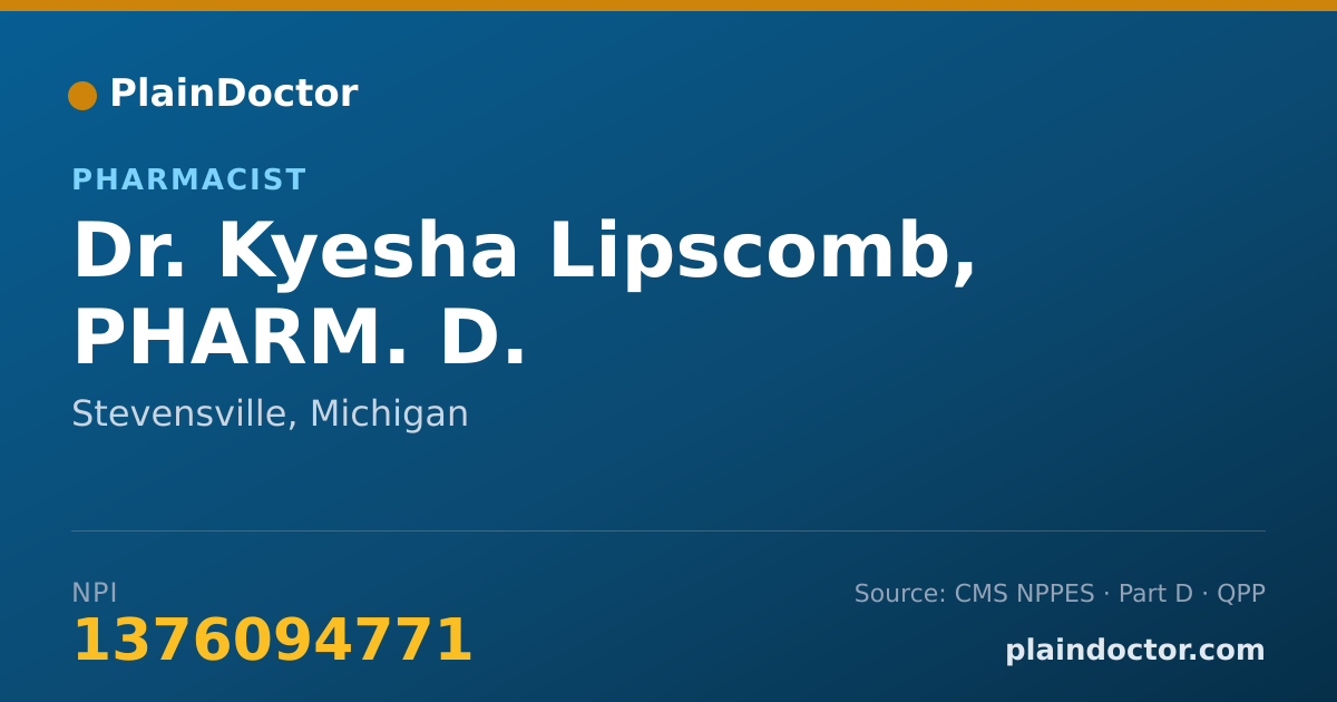Shareable card for Kyesha Lipscomb, PHARM. D. - Pharmacist, Stevensville, MI