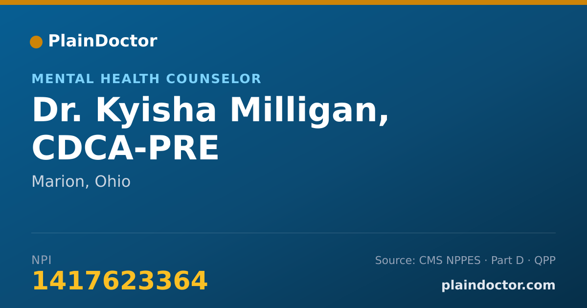 Shareable card for Kyisha Milligan, CDCA-PRE - Mental Health Counselor, Marion, OH