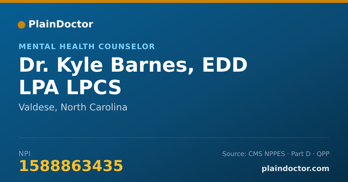 Shareable card for Kyle Barnes, EDD LPA LPCS - Mental Health Counselor, Valdese, NC