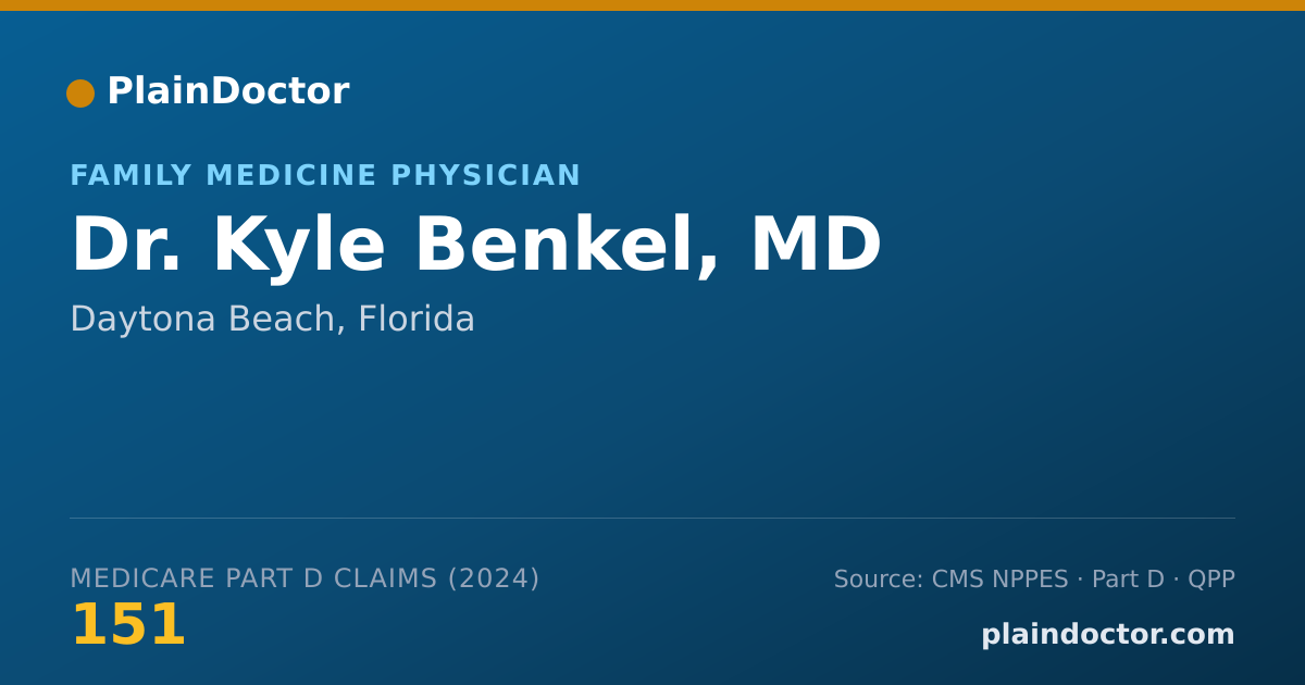 Shareable card for Kyle Benkel, MD - Family Medicine Physician, Daytona Beach, FL