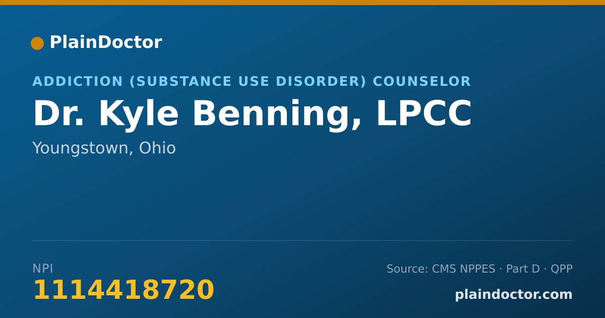 Shareable card for Kyle Benning, LPCC - Addiction (Substance Use Disorder) Counselor, Youngstown, OH