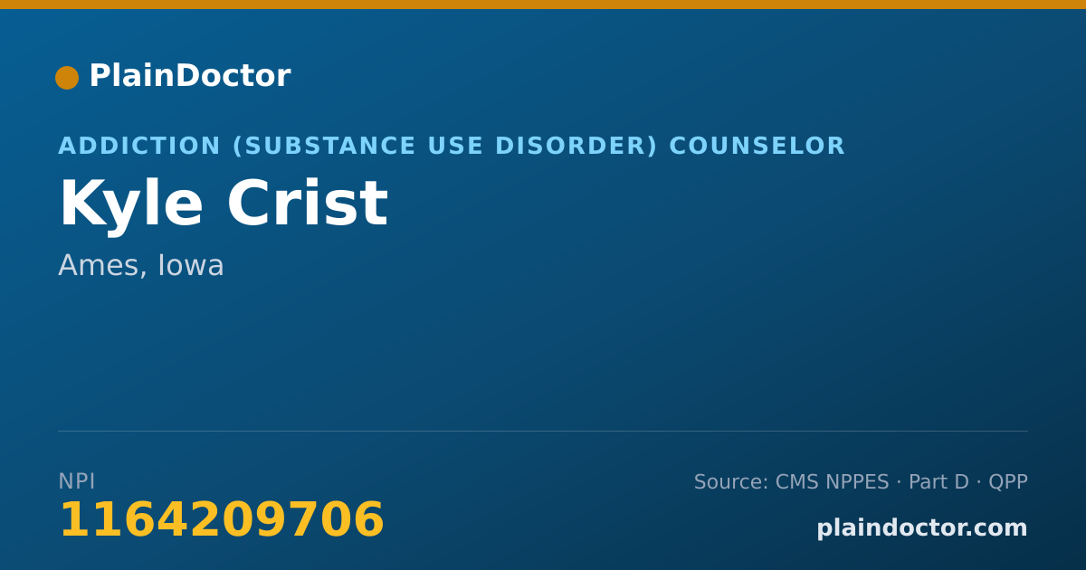 Shareable card for Kyle Crist - Addiction (Substance Use Disorder) Counselor, Ames, IA