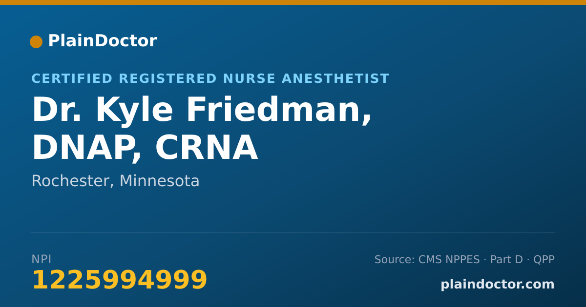 Shareable card for Kyle Friedman, DNAP, CRNA - Certified Registered Nurse Anesthetist, Rochester, MN
