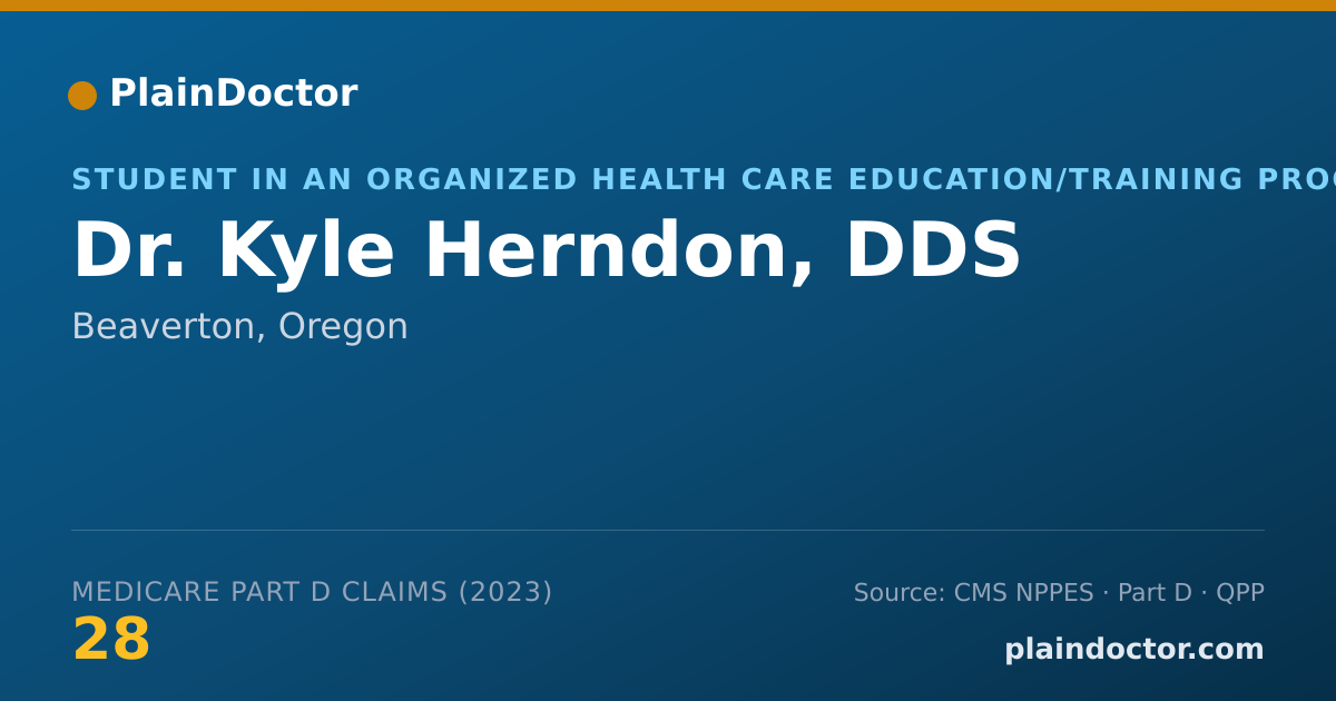 Shareable card for Kyle Herndon, DDS - Student in an Organized Health Care Education/Training Program, Beaverton, OR
