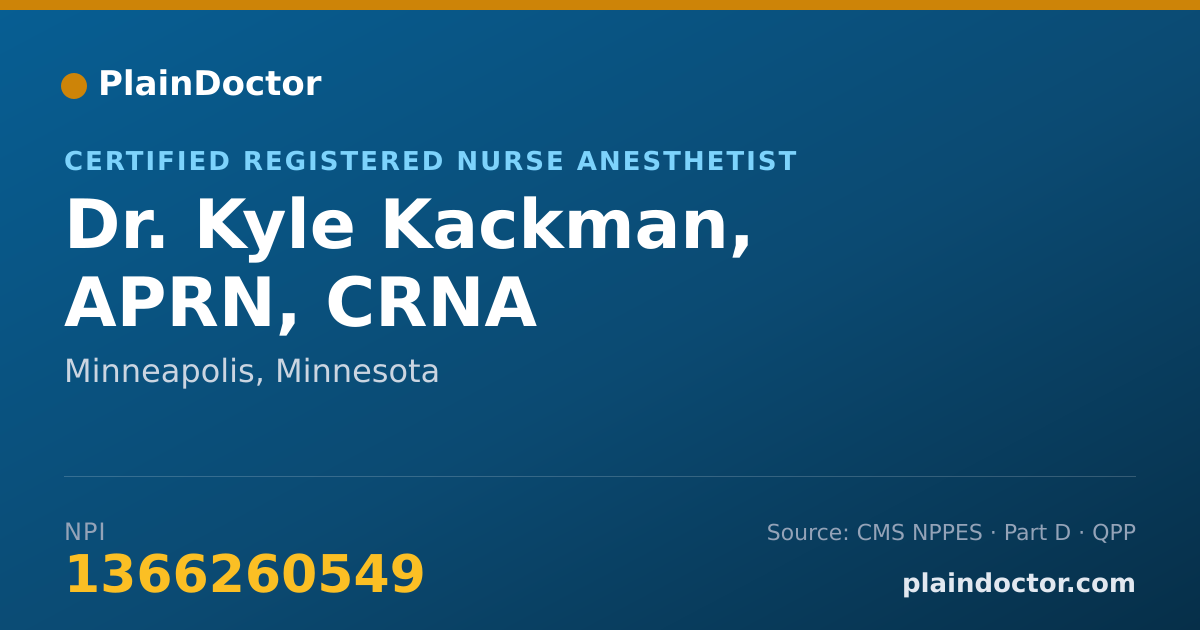 Shareable card for Kyle Kackman, APRN, CRNA - Certified Registered Nurse Anesthetist, Minneapolis, MN