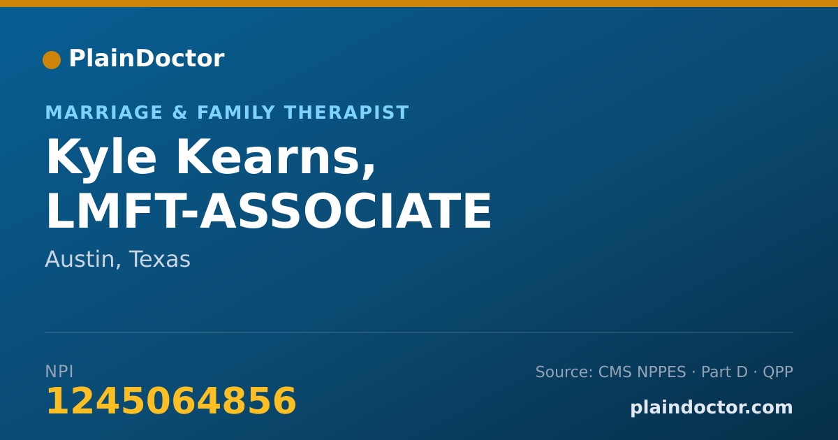 Shareable card for Kyle Kearns, LMFT-ASSOCIATE - Marriage & Family Therapist, Austin, TX