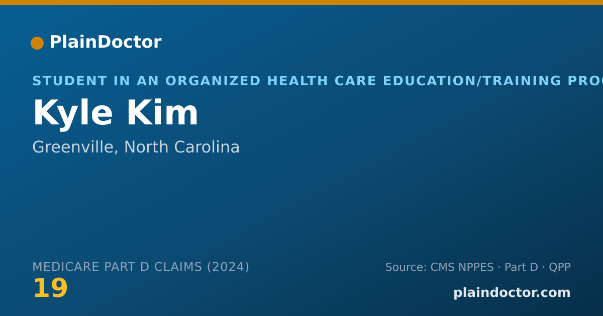 Shareable card for Kyle Kim - Student in an Organized Health Care Education/Training Program, Greenville, NC
