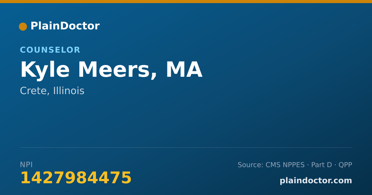 Shareable card for Kyle Meers, MA - Counselor, Crete, IL