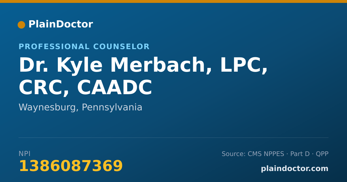 Shareable card for Kyle Merbach, LPC, CRC, CAADC - Professional Counselor, Waynesburg, PA