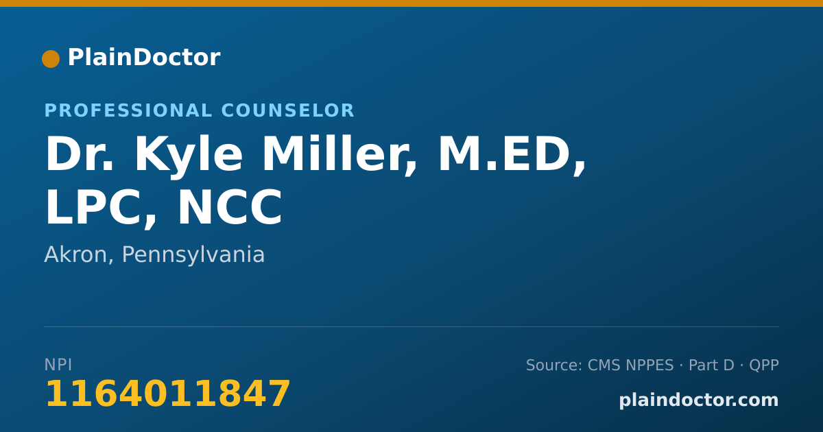 Shareable card for Kyle Miller, M.ED, LPC, NCC - Professional Counselor, Akron, PA