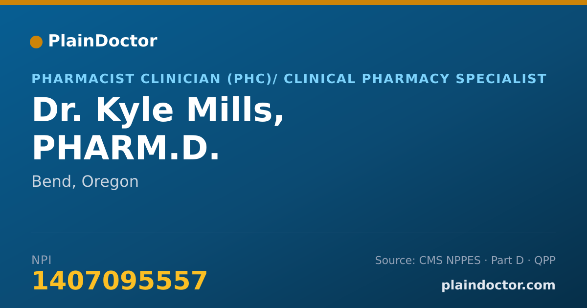 Shareable card for Kyle Mills, PHARM.D. - Pharmacist Clinician (PhC)/ Clinical Pharmacy Specialist, Bend, OR