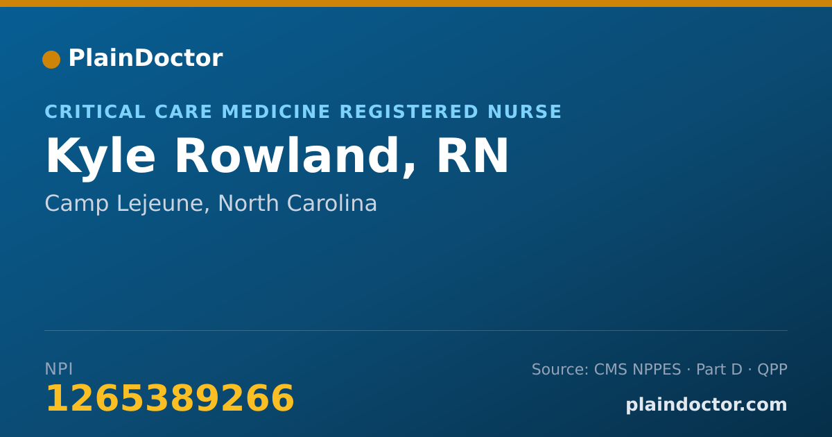 Shareable card for Kyle Rowland, RN - Critical Care Medicine Registered Nurse, Camp Lejeune, NC