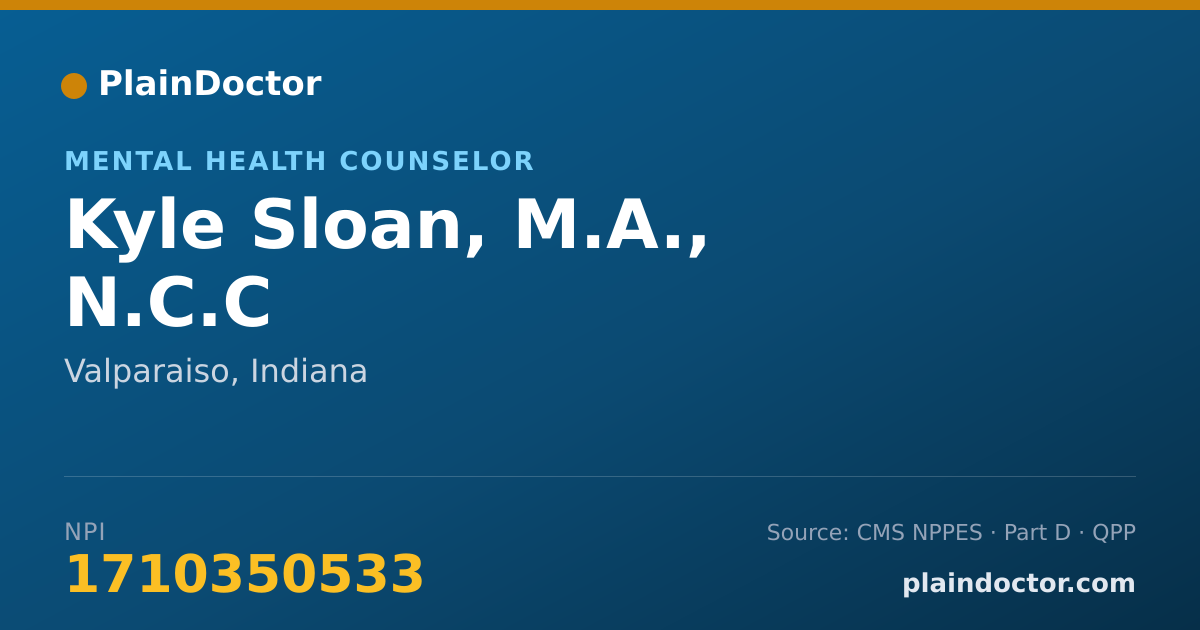Shareable card for Kyle Sloan, M.A., N.C.C - Mental Health Counselor, Valparaiso, IN
