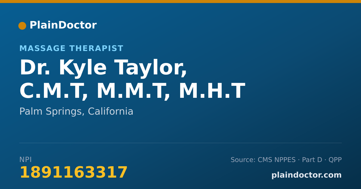 Shareable card for Kyle Taylor, C.M.T, M.M.T, M.H.T - Massage Therapist, Palm Springs, CA