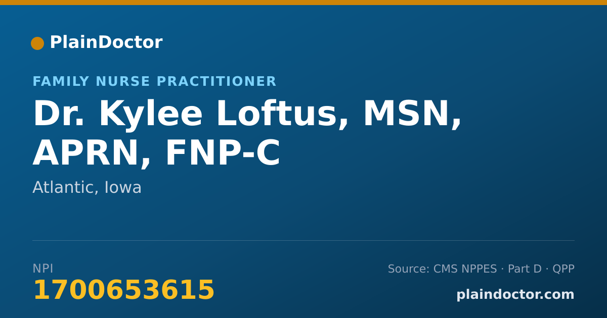 Shareable card for Kylee Loftus, MSN, APRN, FNP-C - Family Nurse Practitioner, Atlantic, IA