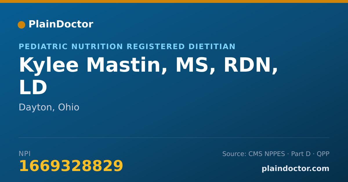 Shareable card for Kylee Mastin, MS, RDN, LD - Pediatric Nutrition Registered Dietitian, Dayton, OH