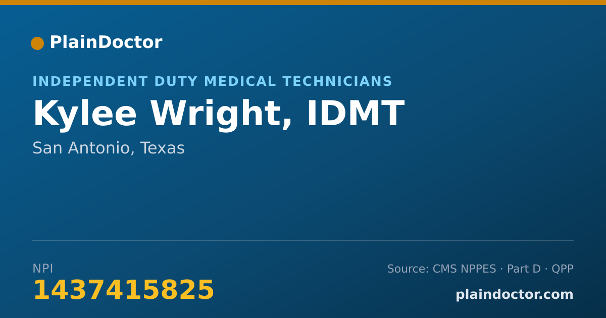 Shareable card for Kylee Wright, IDMT - Independent Duty Medical Technicians, San Antonio, TX