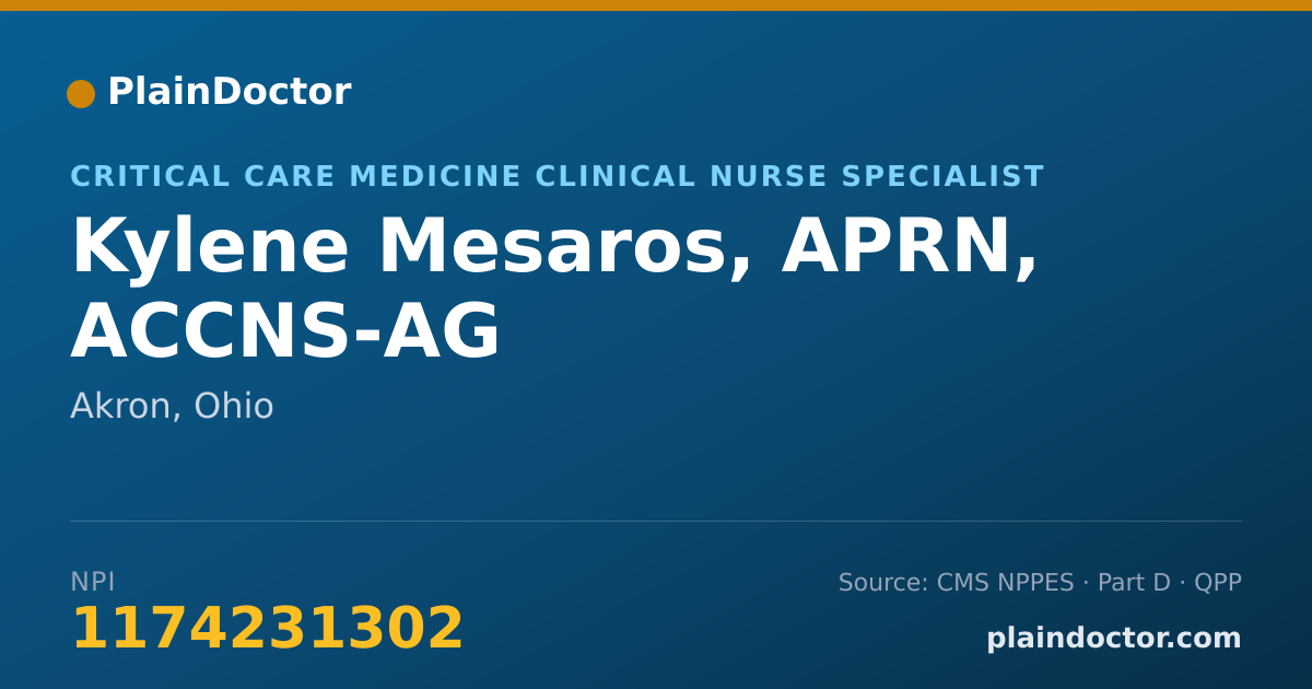 Shareable card for Kylene Mesaros, APRN, ACCNS-AG - Critical Care Medicine Clinical Nurse Specialist, Akron, OH