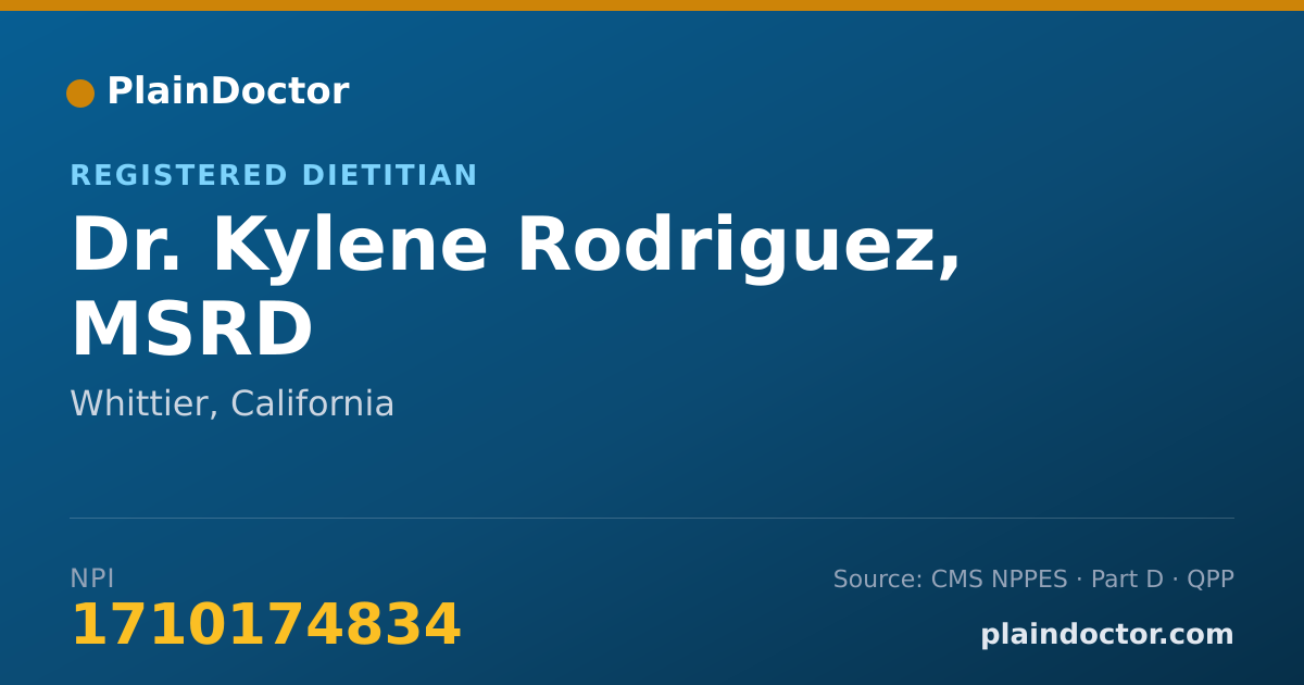 Shareable card for Kylene Rodriguez, MSRD - Registered Dietitian, Whittier, CA