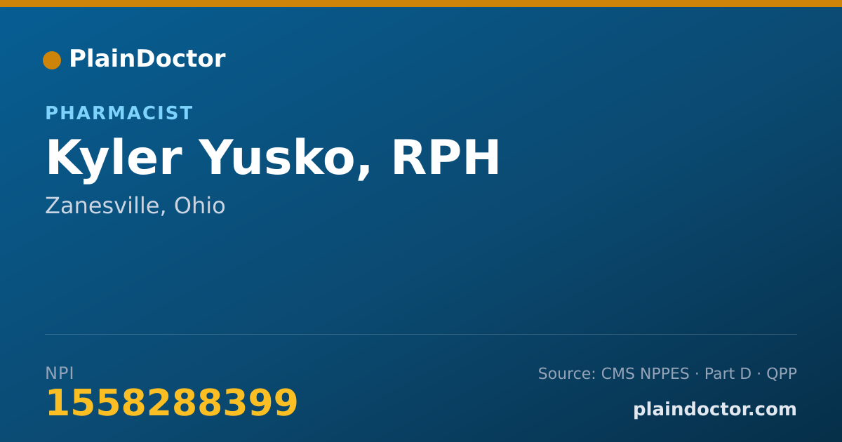 Shareable card for Kyler Yusko, RPH - Pharmacist, Zanesville, OH