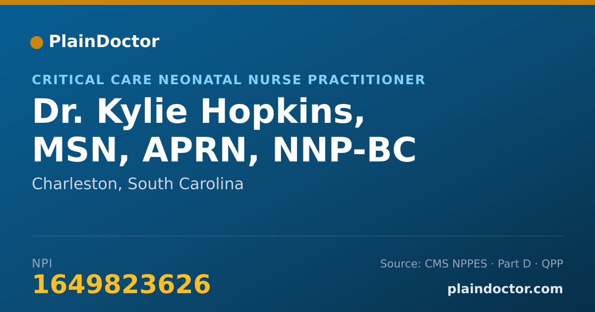 Shareable card for Kylie Hopkins, MSN, APRN, NNP-BC - Critical Care Neonatal Nurse Practitioner, Charleston, SC