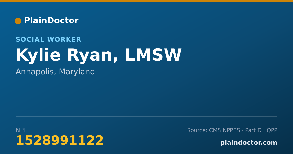 Shareable card for Kylie Ryan, LMSW - Social Worker, Annapolis, MD