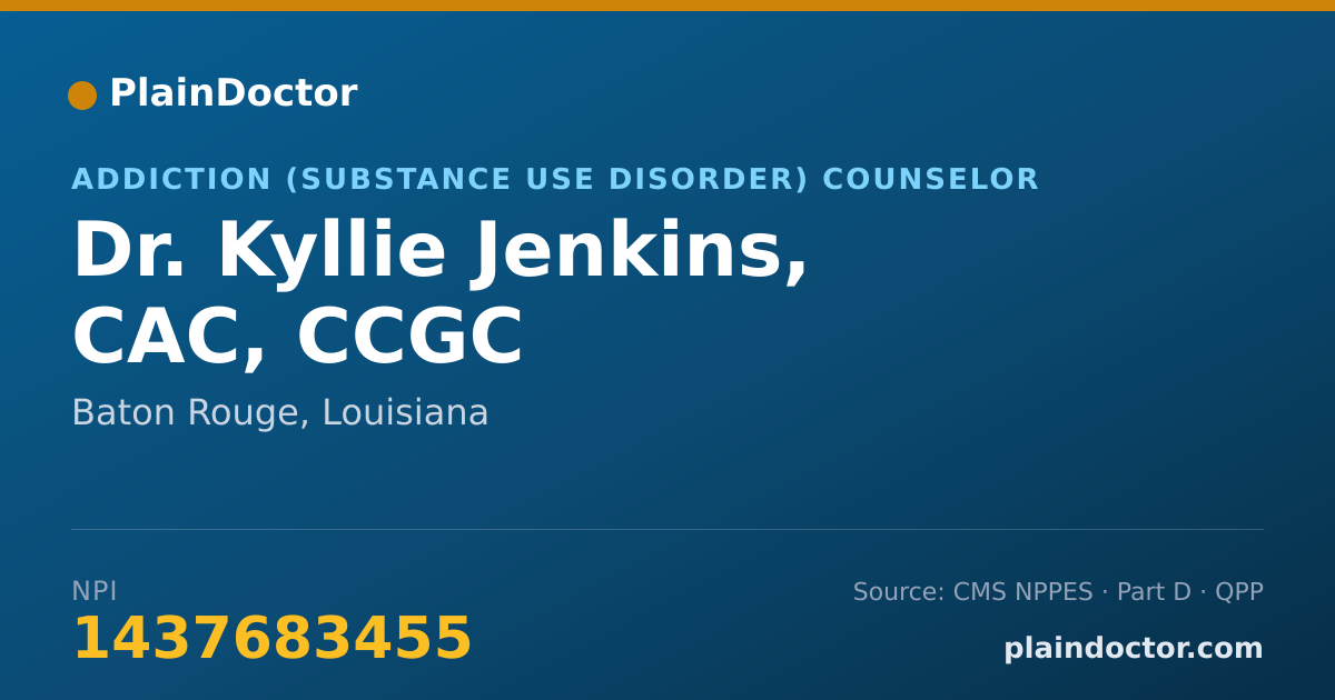 Shareable card for Kyllie Jenkins, CAC, CCGC - Addiction (Substance Use Disorder) Counselor, Baton Rouge, LA