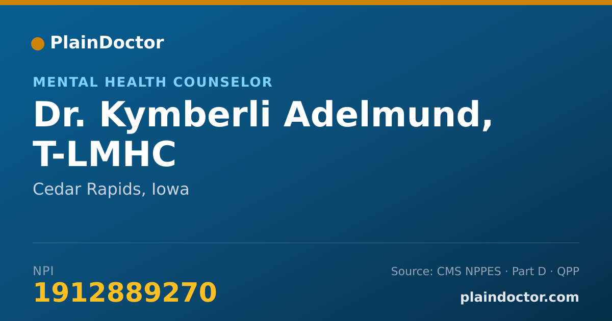 Shareable card for Kymberli Adelmund, T-LMHC - Mental Health Counselor, Cedar Rapids, IA