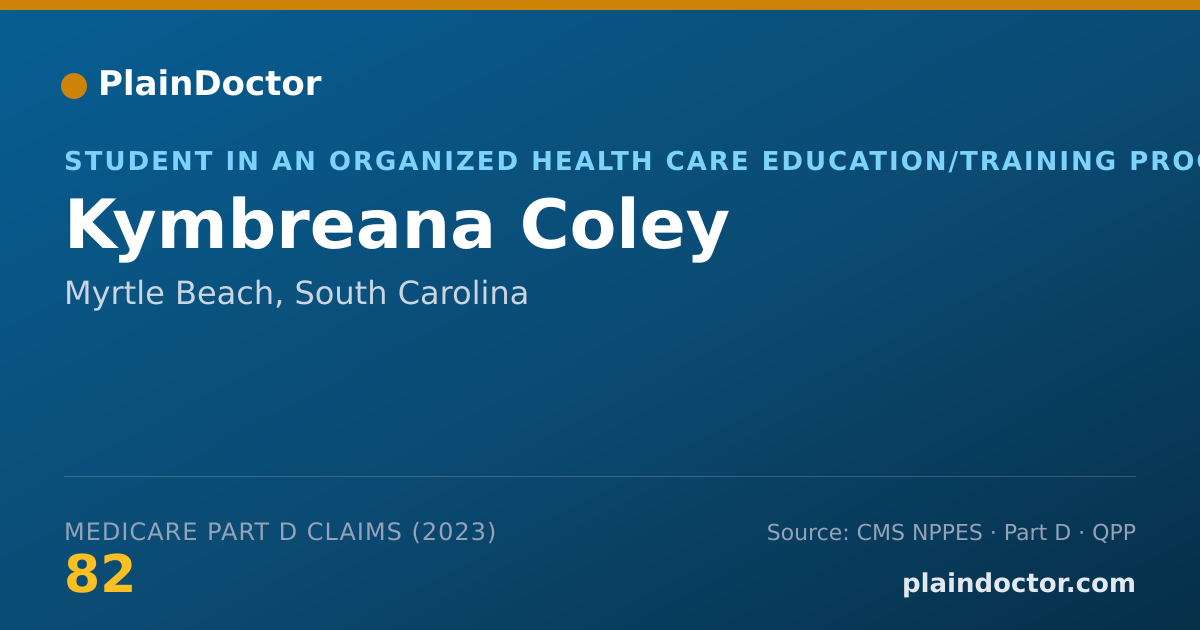 Shareable card for Kymbreana Coley - Student in an Organized Health Care Education/Training Program, Myrtle Beach, SC